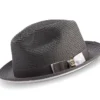 Two Tone Ribbon Stingy Brim Pinch Braided Fedora - Gray With White Bottom
