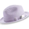 Two Tone Ribbon Stingy Brim Pinch Braided Fedora - Lavender With White Bottom