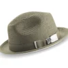 Two Tone Ribbon Stingy Brim Pinch Braided Fedora - Olive With White Bottom