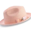 Two Tone Ribbon Stingy Brim Pinch Braided Fedora - Peach With White Bottom