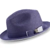 Two Tone Ribbon Stingy Brim Pinch Braided Fedora - Purple With White Bottom