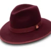 Burgundy 3 ⅛" Brim Wool Felt Hat With Red Bottom
