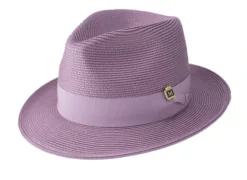 Lavender Braided Wide Brim Pinch Fedora Matching Grosgrain Ribbon