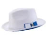 Braided Stingy Brim Pinch Fedora Hat - White With Cobalt Bottom