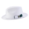 Braided Stingy Brim Pinch Fedora Hat - White With Emerald Bottom