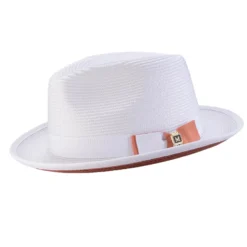 Braided Stingy Brim Pinch Fedora Hat - White With Papaya Bottom