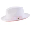Braided Stingy Brim Pinch Fedora Hat - White With Pink Bottom
