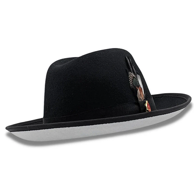 Black 2 ¾" Brim White Bottom Wool Felt Dress Hat 1 Black 2 ¾" Brim White Bottom Wool Felt Dress Hat