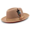 Tan 2 ¾" Brim Red Bottom Wool Felt Dress Hat