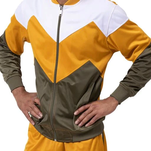 Men's Track Suit Chevron Design In Gold & Olive 2 Men's Track Suit Chevron Design In Gold & Olive - Image 2