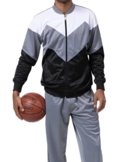 Men's Track Suit Chevron Design In Gray & Black