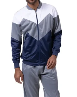 Men's Track Suit Chevron Design In Gray & Navy