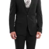 Black Solid Color 3 Piece Slim Fit Suit 1 Button Peak Lapel