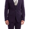 Purple Solid Color 3 Piece Slim Fit Suit 1 Button Peak Lapel