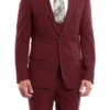 Cherry Red Solid Color 3 Piece Slim Fit Suit 1 Button Peak Lapel