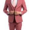 Coral Solid Color 3 Piece Slim Fit Suit 1 Button Peak Lapel
