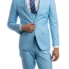 (44R) Sky Blue Solid Color 3 Piece Slim Fit Suit 1 Button Peak Lapel
