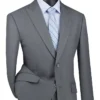 Medium Gray Modern Fit 2 Piece Suit Textured Solid With Peak Lapel