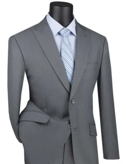 Medium Gray Modern Fit 2 Piece Suit Textured Solid With Peak Lapel
