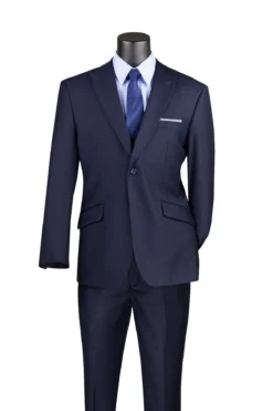 Navy Modern Fit 2 Piece Suit Textured Solid With Peak Lapel
