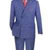 Blue Modern Fit Double Breasted Glen Plaid Peak Lapel 2 Piece Suit