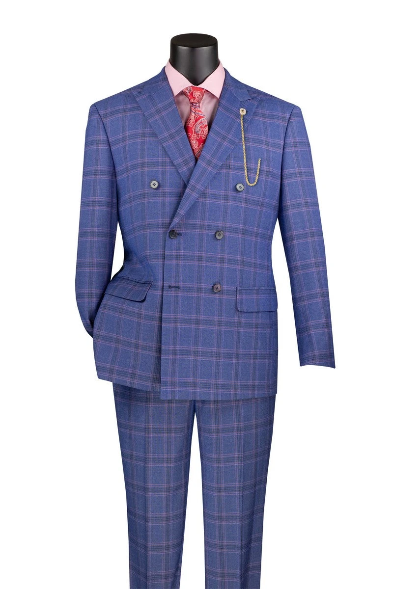 Blue Modern Fit Double Breasted Glen Plaid Peak Lapel 2 Piece Suit 1 Blue Modern Fit Double Breasted Glen Plaid Peak Lapel 2 Piece Suit
