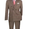 Brown Modern Fit Double Breasted Glen Plaid Peak Lapel 2 Piece Suit