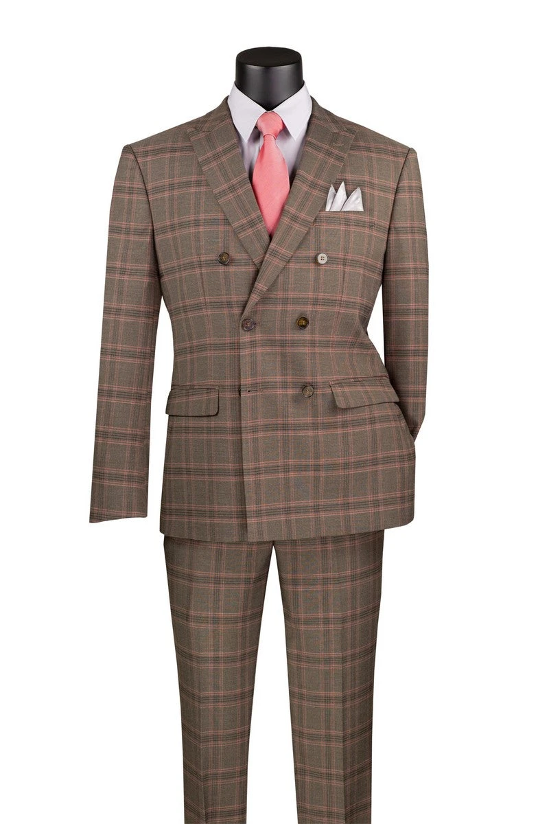 Brown Modern Fit Double Breasted Glen Plaid Peak Lapel 2 Piece Suit 1 Brown Modern Fit Double Breasted Glen Plaid Peak Lapel 2 Piece Suit