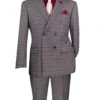 Charcoal Modern Fit Double Breasted Glen Plaid Peak Lapel 2 Piece Suit