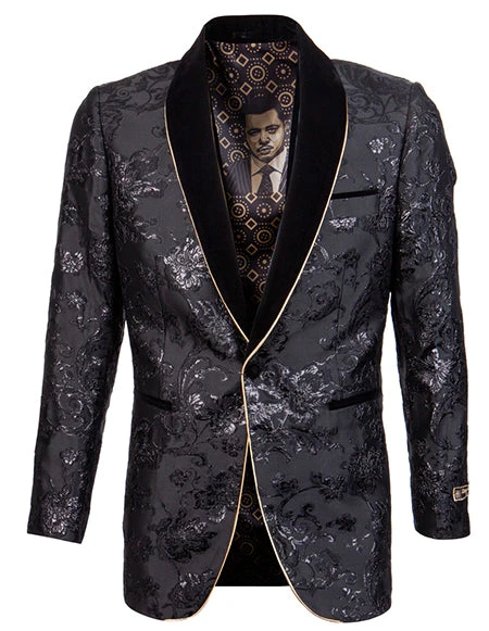 Empire Collection - Slim Fit Black Shawl Collar Sports Coat With Gold Trim 1 Empire Collection - Slim Fit Black Shawl Collar Sports Coat With Gold Trim