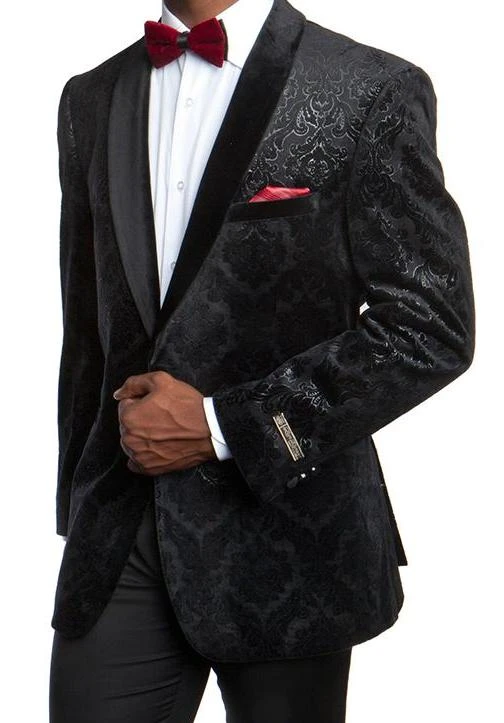 Empire Collection - Velvet Regular Fit Vintage Floral Blazer In Black 1 Empire Collection - Velvet Regular Fit Vintage Floral Blazer In Black