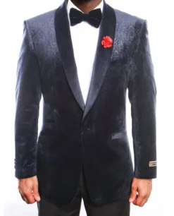 Empire Collection - Velvet Regular Fit Vintage Floral Blazer In Navy