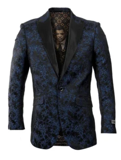 Empire Collection - Navy Modern Fit Spider Web Brushes Pattern Sports Coat