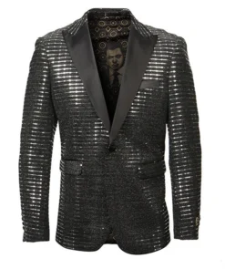 Empire Collection - Silver Sequin Texture Design Sports Coat Slim Fit