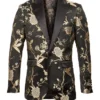 Empire Collection - Gold And Black Slim Fit Floral Pattern Sports Coat
