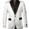 Empire Collection - White And Silver Slim Fit Floral Pattern Sports Coat