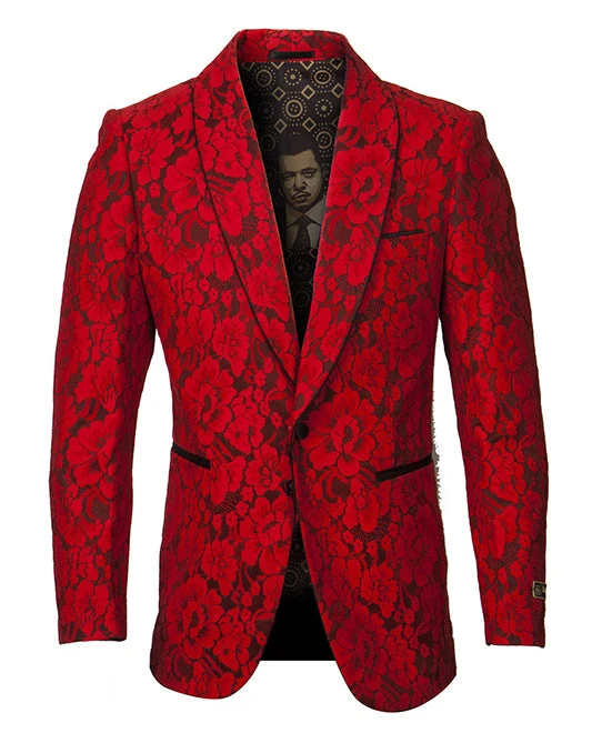 Empire Collection - Red Floral Solid Pattern Sports Coat Slim Fit 1 Empire Collection - Red Floral Solid Pattern Sports Coat Slim Fit