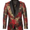 (L, XL, 2XL) Empire Collection - Red Floral Pattern Sports Coat Slim Fit