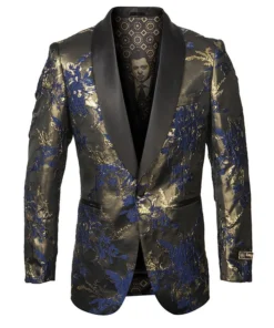 (3XL) Empire Collection - Blue Floral Pattern Sports Coat Slim Fit