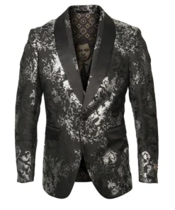 Empire Collection - Black/Silver Floral Pattern Sports Coat Slim Fit