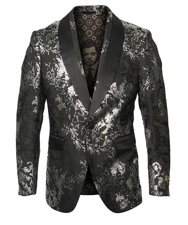 Empire Collection - Black/Silver Floral Pattern Sports Coat Slim Fit 1 Empire Collection - Black/Silver Floral Pattern Sports Coat Slim Fit