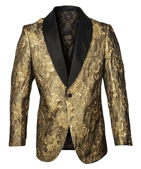 Empire Collection - Gold Floral Pattern Shawl Collar Sports Coat Slim Fit 1 Empire Collection - Gold Floral Pattern Shawl Collar Sports Coat Slim Fit