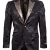 Empire Collection - Black Slim Fit Formal Dinner Show Blazer With Gold Sequin Lapel