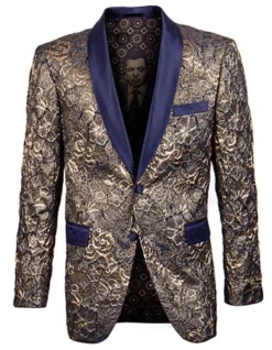 Empire Collection - Slim Fit Formal Dinner Show Blazer In Gold/Navy