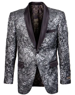 Empire Collection - Slim Fit Formal Dinner Show Blazer In Silver/Black