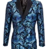 Empire Collection - Slim Fit Turquoise Paisley Pattern Double Breasted Blazer