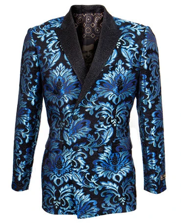 Empire Collection - Slim Fit Turquoise Paisley Pattern Double Breasted Blazer 1 Empire Collection - Slim Fit Turquoise Paisley Pattern Double Breasted Blazer