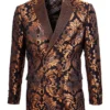 Empire Collection - Slim Fit Rust Paisley Pattern Double Breasted Blazer