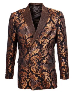 Empire Collection - Slim Fit Rust Paisley Pattern Double Breasted Blazer