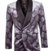 Empire Collection - Slim Fit Charcoal Floral Pattern Double Breasted Blazer